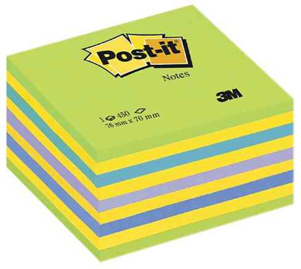 Bloc cube 450 Feuilles Bleu / vert néon, 76 x 76 mm POST-IT
