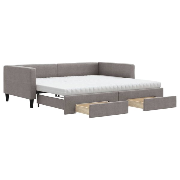 vidaXL Lit de jour avec gigogne et tiroirs taupe 100x200 cm tissu