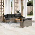 vidaXL Salon de jardin avec coussins 10 Pièces gris résine tressée