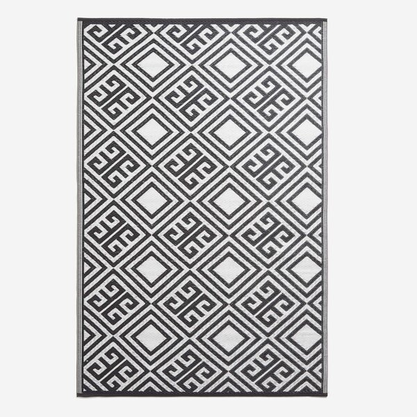 Tapis extérieur terrasse réversible - Tapis de jardin imperméable résistant UV - Géométrique - Noir - 119x186 cm - HOMESCAPES
