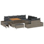 Ensemble de canapé de jardin 13 pièces avec coussins en poly rattan gris