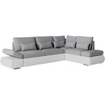 Canapé d'angle réversible convertible SEVARA 4 places - PU blanc et tissu gris clair - Coffre de rangement - 267 x 200 x 90 cm