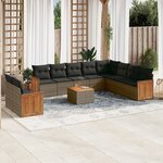 vidaXL Salon de jardin 11 Pièces avec coussins gris résine tressée