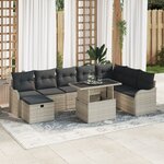 vidaXL Ensemble de canapé de jardin 9 pièces avec coussins gris clair en poly rotin