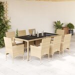 vidaXL Ensemble à manger de jardin et coussins 9 Pièces beige rotin verre