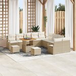 Set de canapé de jardin 13 pièces avec coussins Beige Poly Rattan Acacia