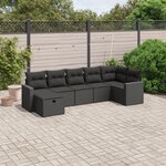 vidaXL Salon de jardin 7 Pièces avec coussins noir résine tressée