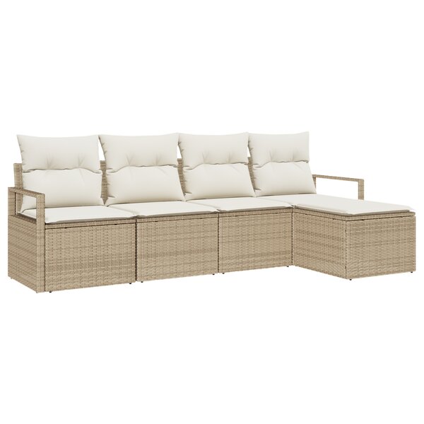 vidaXL Ensemble de Canapé de Jardin de 5 Pièces avec Coussins Beige Poly Rotin