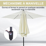 Parasol inclinable de jardin balcon terrasse manivelle toile polyester imperméabilisée haute densité 180 g/m² Ø2 7 x 2 35H m alu crème