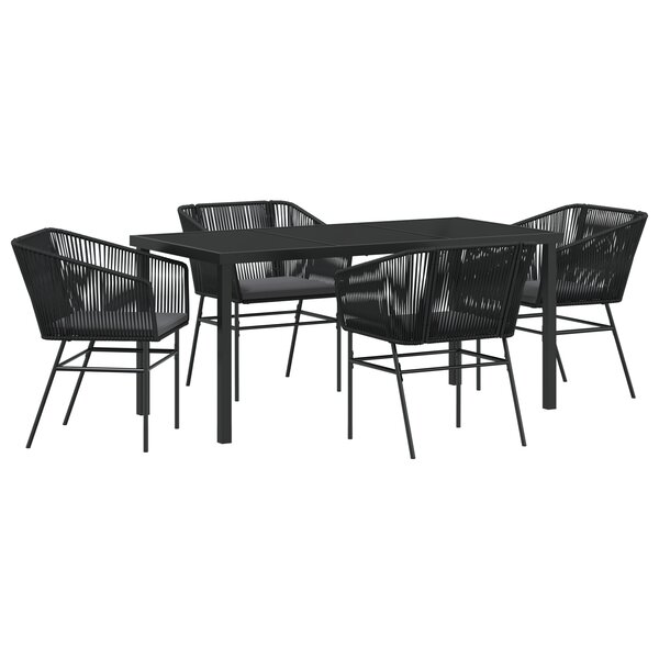 vidaXL Ensemble de salle à manger de jardin 5 pièces avec coussins en poly rattan noir