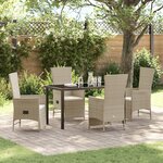 vidaXL Ensemble de salle à manger de jardin 5 pièces avec coussins Beige Rattan Poly