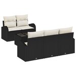 vidaXL Ensemble de canapé de jardin de 6 pièces avec coussins noir poly rotin