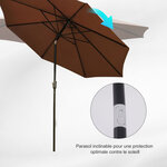 Parasol en métal rond polyester 180g/m² manivelle inclinable Ø 3 x 2 45 m chocolat