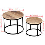 vidaXL Table basse 2 Pièces Bois de manguier brut Rond 40/50 cm
