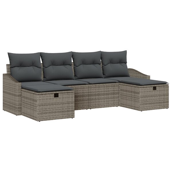 vidaXL Set de Canapé de Jardin 6 pièces avec Coussins Gris Poly Rattan