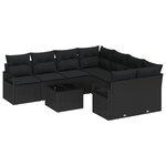 Ensemble de Canapé de Jardin 9 pièces vidaXL avec coussins Noir Poly Rattan