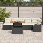 Ensemble de canapé de jardin 7 pièces avec coussins Rotin Poly Noir