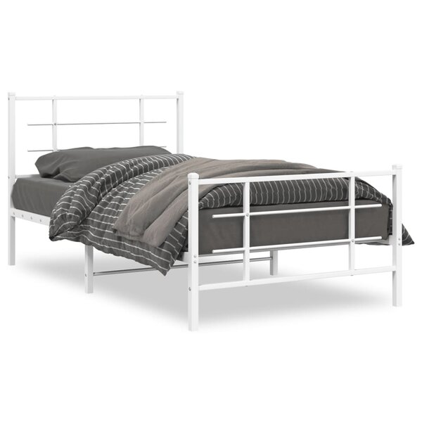 vidaXL Cadre de lit métal sans matelas et pied de lit blanc 100x190 cm