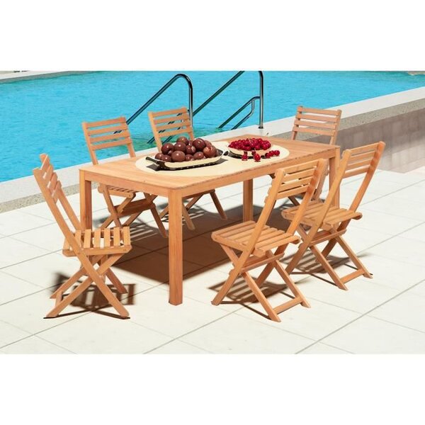 Ensemble repas de jardin 6 personnes - Eucalyptus FSC - Table 180 x 80 cm + 6 chaises pliantes