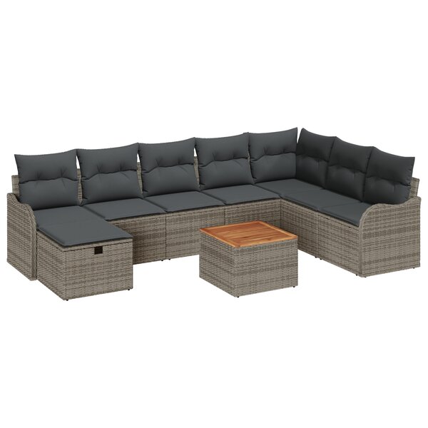 vidaXL Ensemble de Canapés de Jardin de 9 pièces avec Coussins en Rotin Poly Gris