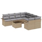 vidaXL Ensemble de Canapé de Jardin 9 Pièces avec Coussins Beige en Ratan Poly