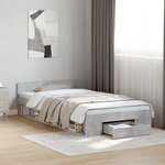 vidaXL Cadre de lit avec tiroir sans matelas gris béton 90x190 cm