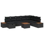 vidaXL Canapé de Jardin 9 Pièces avec Coussins Rattan Noir Poly