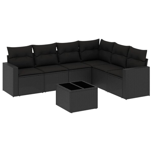vidaXL Salon de jardin 7 Pièces avec coussins noir résine tressée