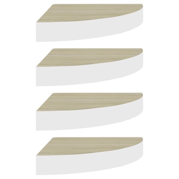 vidaXL Étagères d'angle murales 4 Pièces Chêne et blanc 35x35x3 8 cm MDF