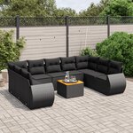 vidaXL Salon de jardin 10 Pièces avec coussins noir résine tressée