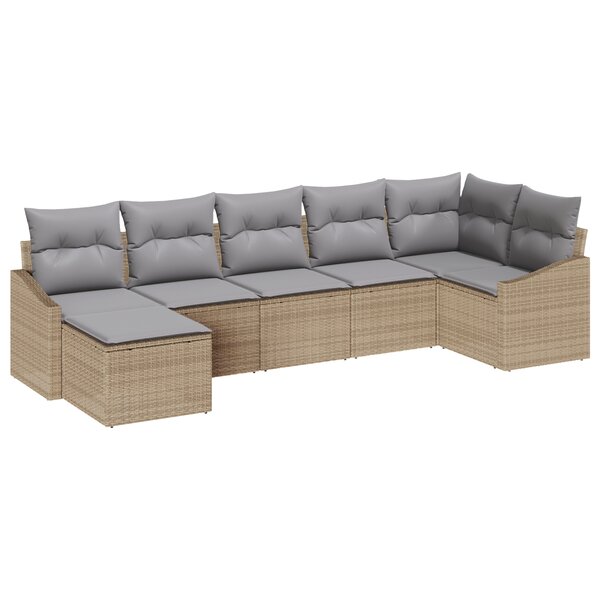 vidaXL Ensemble de Salle à Manger de Jardin de 7 pièces avec Coussins Beige en Rattan Poly