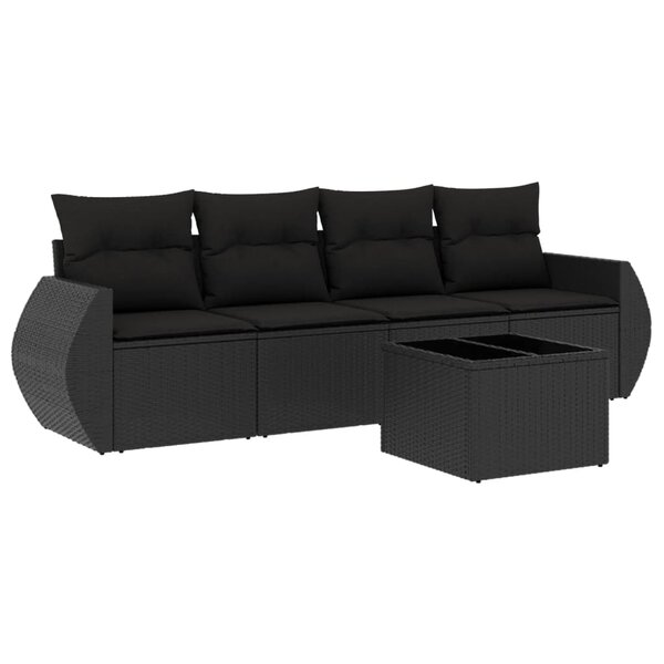 vidaXL Salon de jardin 5 Pièces avec coussins noir résine tressée
