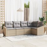 vidaXL Ensemble de canapés de jardin 5 pièces avec coussins beige poly rattan