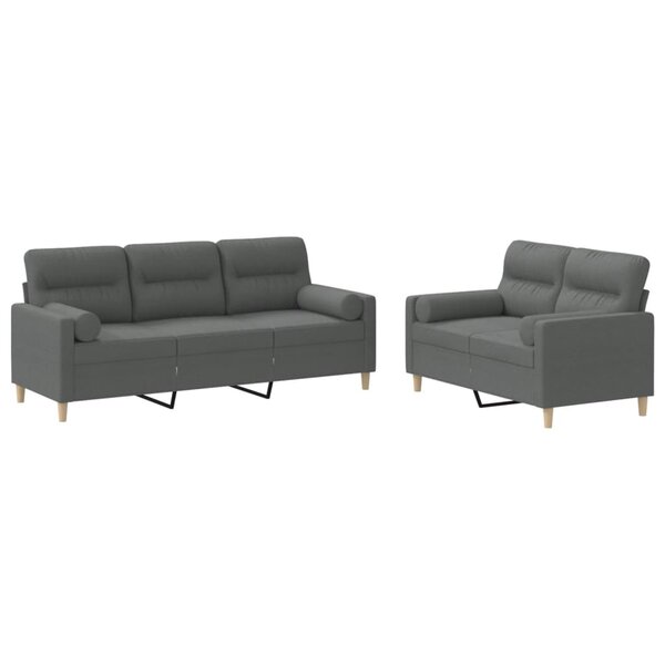 vidaXL Ensemble de canapés 2 Pièces coussins gris foncé tissu