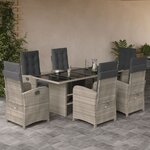 vidaXL Ensemble à manger de jardin et coussins 7 Pièces gris clair rotin