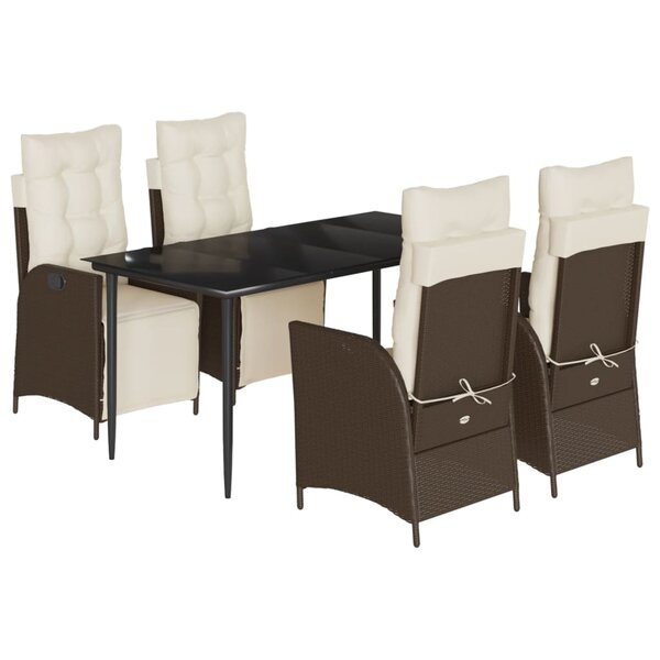 vidaXL Ensemble à manger de jardin 5 Pièces et coussins marron poly rotin