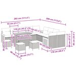 Ensemble de sofa de jardin vidaXL 14 pièces avec coussins gris poly rotin acacia