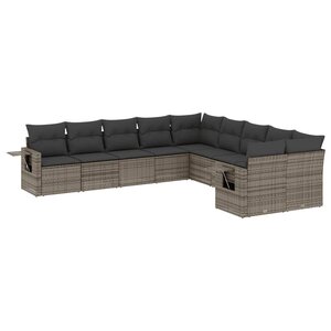 vidaXL Salon de jardin avec coussins 10 Pièces gris résine tressée