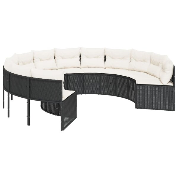 vidaXL Canapé de jardin avec coussins rond noir résine tressée