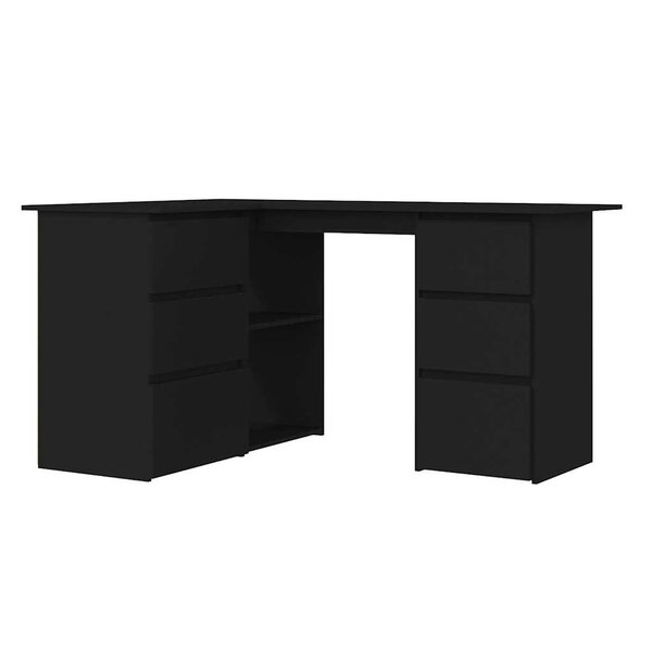 Bureau table poste de travail meuble d'ordinateur informatique étude d'angle 145 x 100 x 76 cm bois d'ingénierie noir 02_0023691