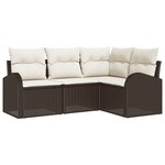 Ensemble de Canapé de Jardin 4 Pièces avec Coussins Rattan Poly Marron