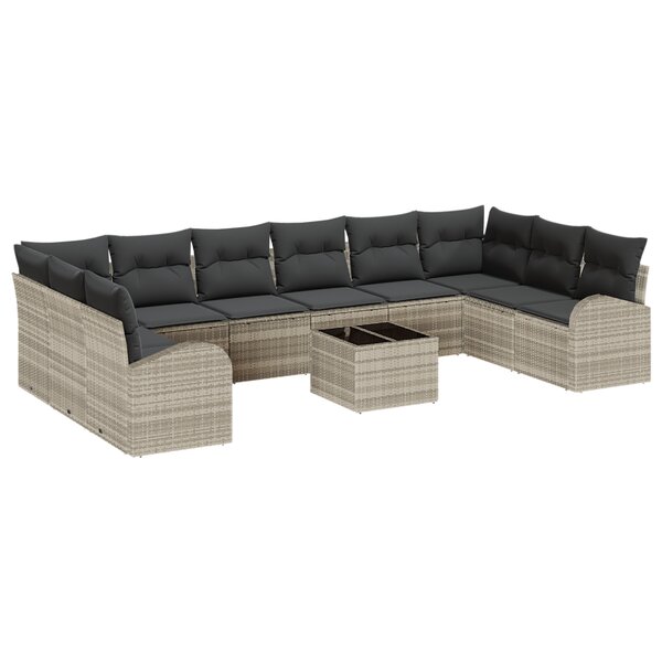 vidaXL Ensemble de canapé de jardin de 11 pièces avec coussins gris poly rattan