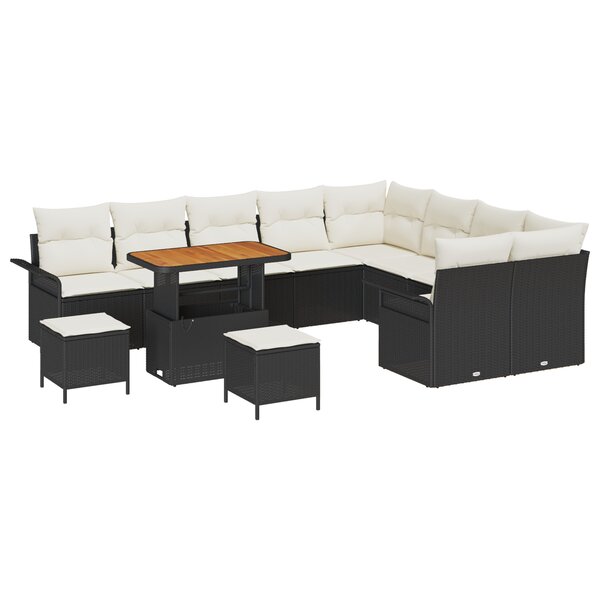 vidaXL Ensemble de canapé de jardin 12 pièces avec coussins en rotin poly noir acacia