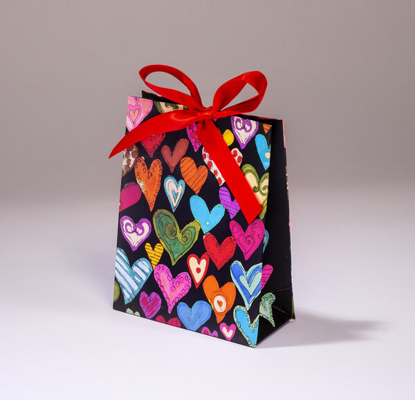 Sac cadeau Coeurs  PML 14 x H 18 Aquarelle