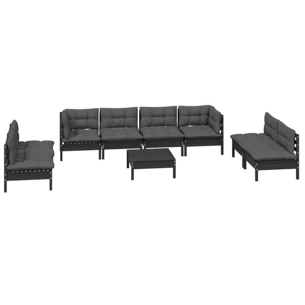 Salon de jardin meuble d'extérieur ensemble de mobilier 9 pièces avec coussins bois de pin massif 02_0017949