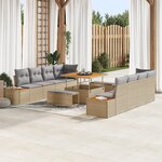 Ensemble de Canapé de Jardin 11 Pièces avec Coussins Beige Poly Rattan Acacia