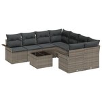 vidaXL Ensemble de Canapés de Jardin 9 Pièces avec Coussins Gris en Poly Rattan