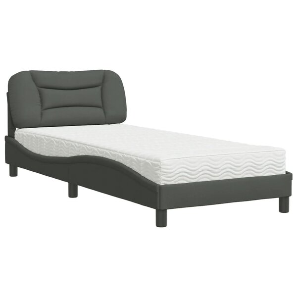 vidaXL Lit avec matelas gris foncé 90x200 cm tissu