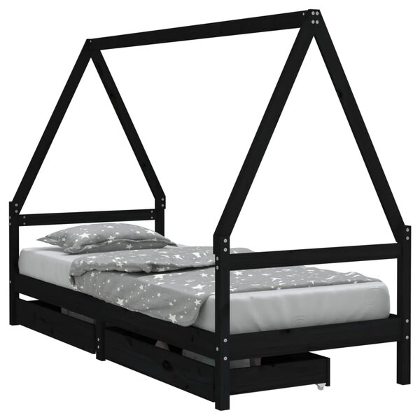 vidaXL Cadre de lit enfant tiroirs noir 80x200 cm bois de pin massif