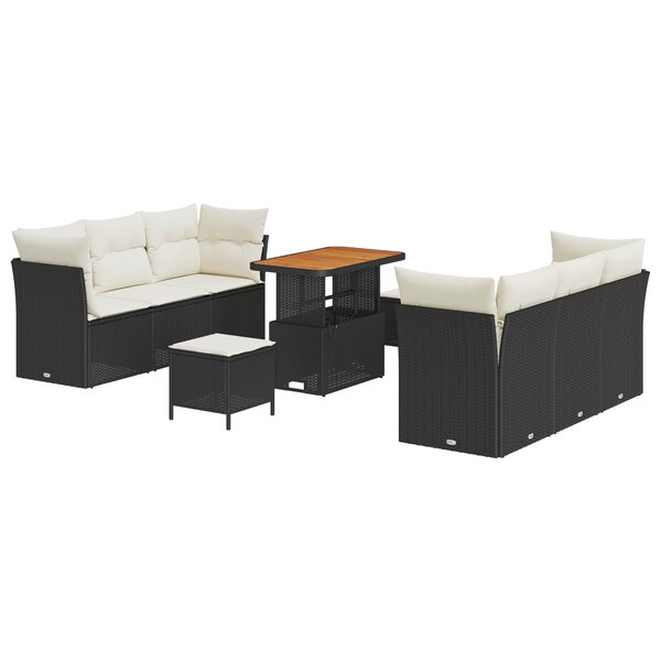 vidaXL Ensemble de Canapé de Jardin 9 Pièces avec Coussins Noir Poly Rattan Acacia